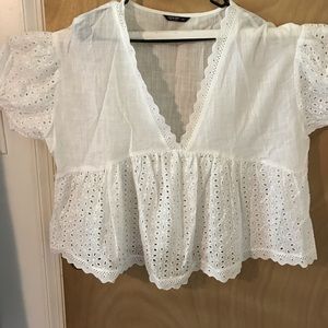 Shein Curve White Top with Eyelet Accent